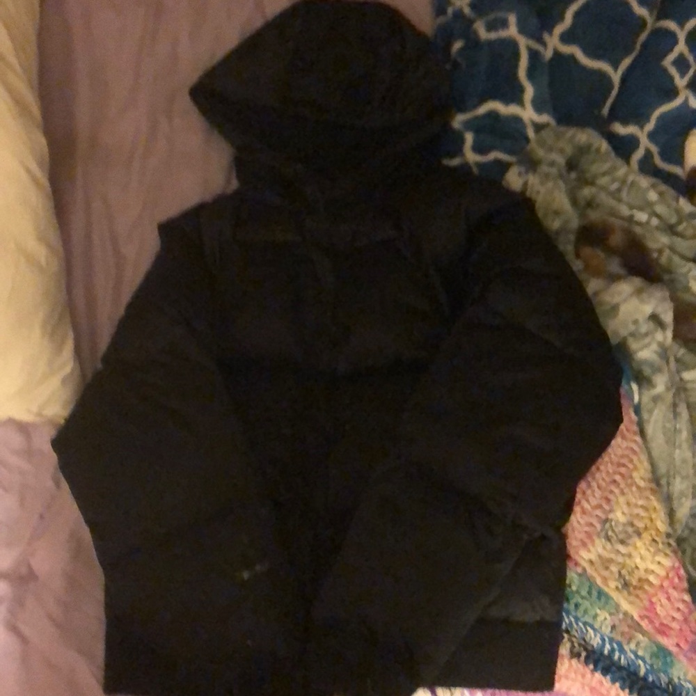 A puffy black jacket